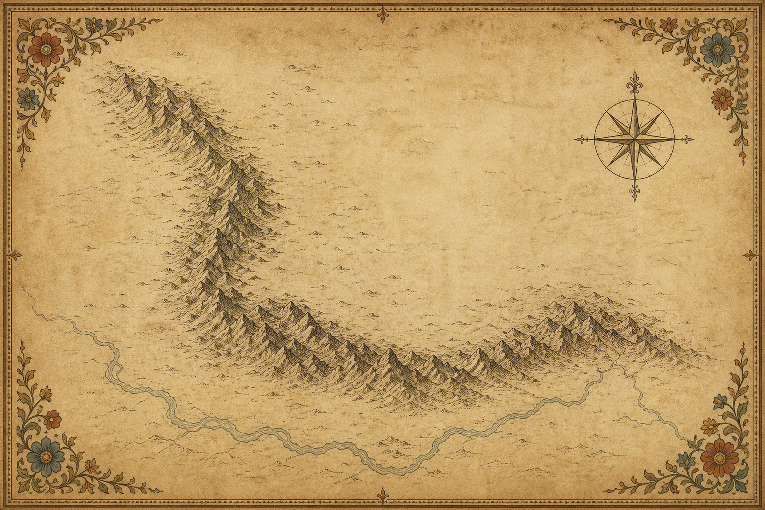 Imagined atlas plate of a hooked mountain spine